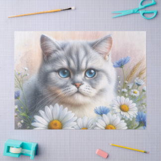 British Shorthair Cat Floral Art 薄葉紙