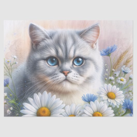 British Shorthair Cat Floral Art 薄葉紙 (正面)