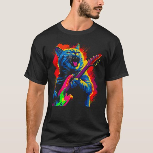 British Shorthair Cat Guitar Music Tシャツ (正面)