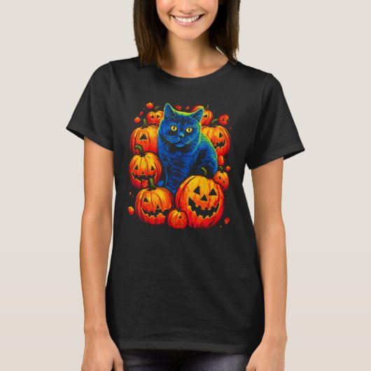 British Shorthair Cat Halloween Tシャツ (正面)