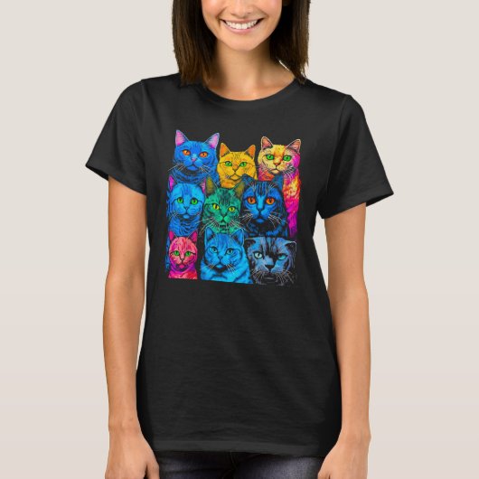 British Shorthair Cat Pop Design Tシャツ (正面)