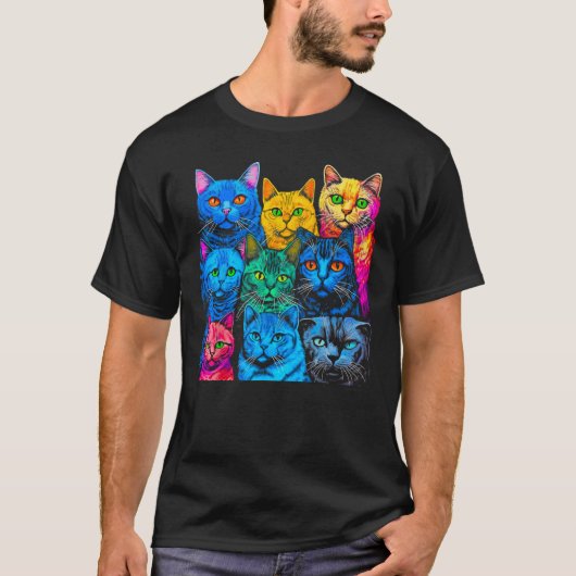 British Shorthair Cat Pop Design Tシャツ (正面)