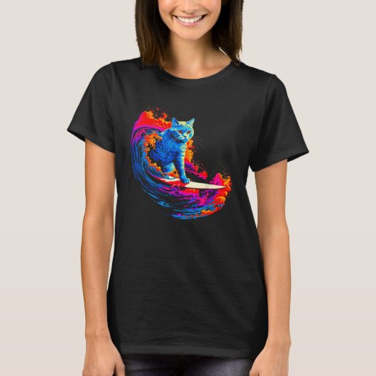 British Shorthair Cat Surfing Tシャツ (正面)