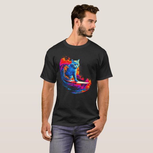 British Shorthair Cat Surfing Tシャツ (正面フル)