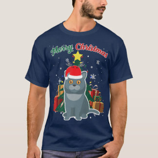 British Shorthair Christmas Tree Snow Flakes Xmas  Tシャツ