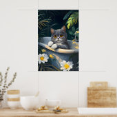 British Shorthair In Bathtub Poster, Funny Cat ポスター (キッチン)