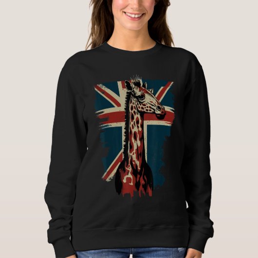 British UK Giraffe on Great Britain Giraffe スウェットシャツ (正面)