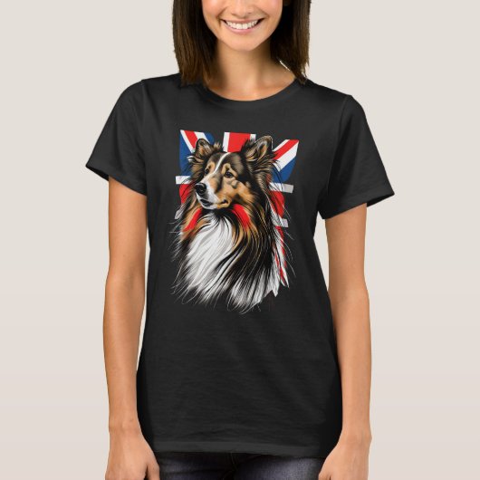 British UK Sheltie on Great Britain Shetland Sheep Tシャツ (正面)