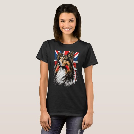 British UK Sheltie on Great Britain Shetland Sheep Tシャツ (正面フル)