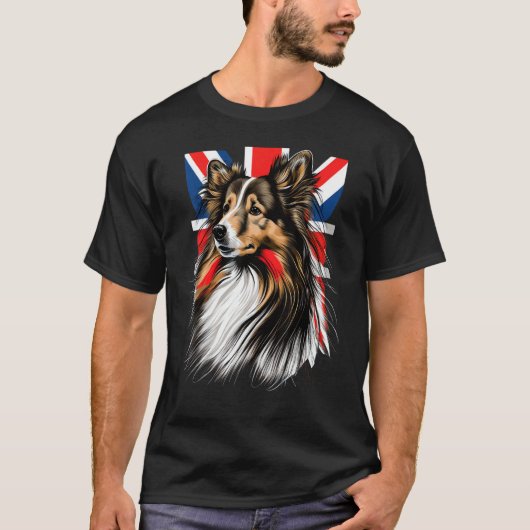 British UK Sheltie on Great Britain Shetland Sheep Tシャツ (正面)