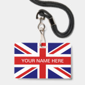 British Union Jack flag personalized name バッジ (ストラップ付き表面)