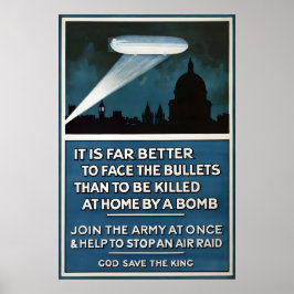 British WWI Propaganda Poster Zeppelin warning Art ポスター