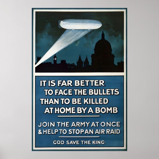 British WWI Propaganda Poster Zeppelin warning Art ポスター (正面)