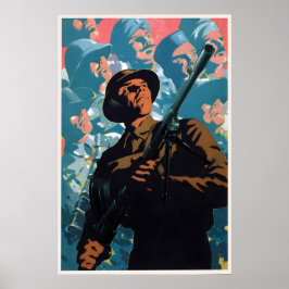 British WWII Propaganda Poster Soldier with Bren ポスター