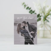 Brittany写真モダンホワイトスクリプト日付の保存 案内ポストカード (スタンド正面)