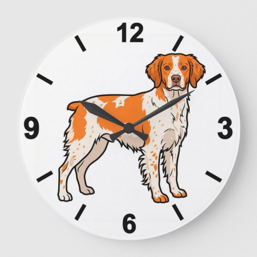 Brittany Dog Wall Clock Hunting Pet Home Decor ラージ壁時計 (正面)