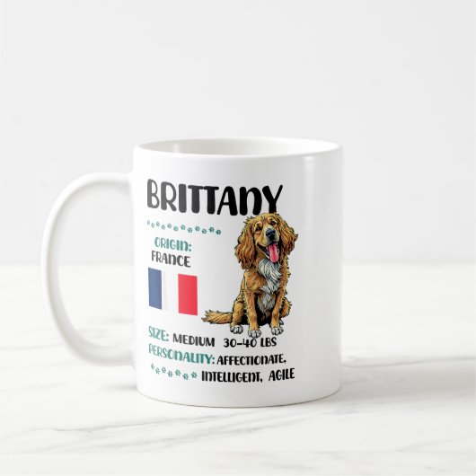 Brittany Origin Funny Brittany Dog Lover  コーヒーマグカップ (左)