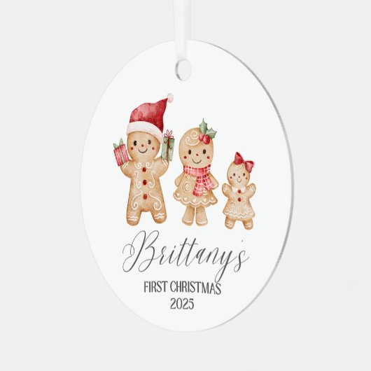 Brittany Personalized Baby's First Christmas メタルオーナメント (正面左)
