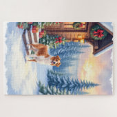 Brittany Rustic Cabin Christmas Winter Art ジグソーパズル (横)