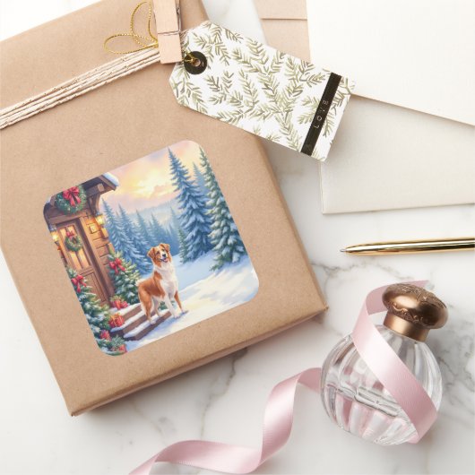 Brittany Rustic Cabin Christmas Winter Art スクエアシール (ギフト)