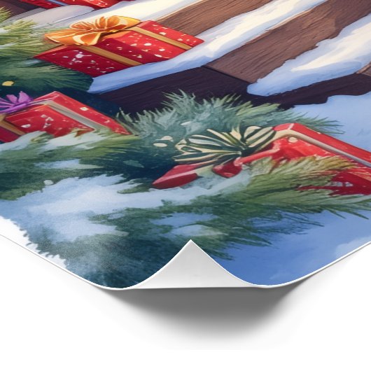 Brittany Rustic Cabin Christmas Winter Art ポスター (コーナー)