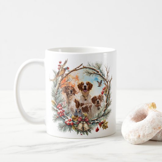  Brittany Spaniel コーヒーマグカップ (ドーナツ)