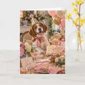 Brittany Spaniel Birthday Card カード (黄色い花)
