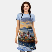 Brittany Spaniel Christmas Boat Holiday エプロン (着用した状態)