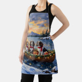 Brittany Spaniel Christmas Boat Holiday エプロン (インサイチュ)