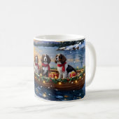 Brittany Spaniel Christmas Boat Holiday コーヒーマグカップ (正面右)