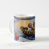 Brittany Spaniel Christmas Boat Holiday コーヒーマグカップ (正面左)