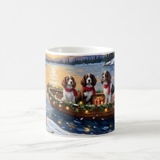 Brittany Spaniel Christmas Boat Holiday コーヒーマグカップ (中央)
