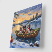 Brittany Spaniel Christmas Boat Holiday スクエア壁時計 (傾斜)