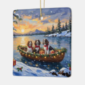 Brittany Spaniel Christmas Boat Holiday セラミックオーナメント (左)