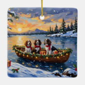 Brittany Spaniel Christmas Boat Holiday セラミックオーナメント (裏面)