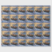 Brittany Spaniel Christmas Boat Holiday ラッピングペーパー (フラット)