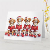 Brittany Spaniel Christmas Dress Santa Hat カード (黄色い花)