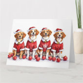 Brittany Spaniel Christmas Dress Santa Hat カード (正面)