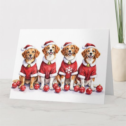 Brittany Spaniel Christmas Dress Santa Hat カード (正面)