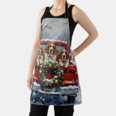 Brittany Spaniel Christmas Red Truck Holiday エプロン (インサイチュ)