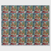 Brittany Spaniel Christmas Santa Bag Adventure ラッピングペーパー (フラット)