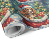 Brittany Spaniel Christmas Santa Bag Adventure ラッピングペーパー (ロールコーナー)