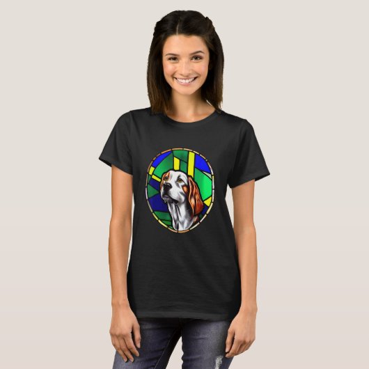 Brittany Spaniel - Colorful Stained Glass_3 Tシャツ (正面フル)