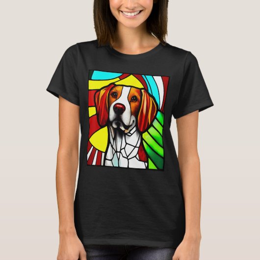 Brittany Spaniel - Colorful Stained Glass_5 Tシャツ (正面)