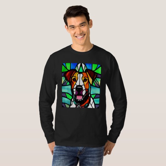 Brittany Spaniel - Colorful Stained Glass Premium_ Tシャツ (正面フル)