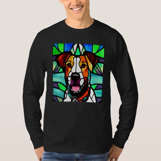 Brittany Spaniel - Colorful Stained Glass Premium_ Tシャツ (正面)