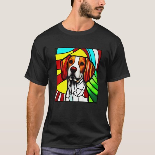 Brittany Spaniel - Colorful Stained Glass Premium Tシャツ (正面)