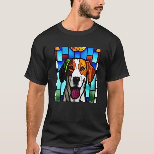 Brittany Spaniel - Colorful Stained Glass Premium_ Tシャツ (正面)