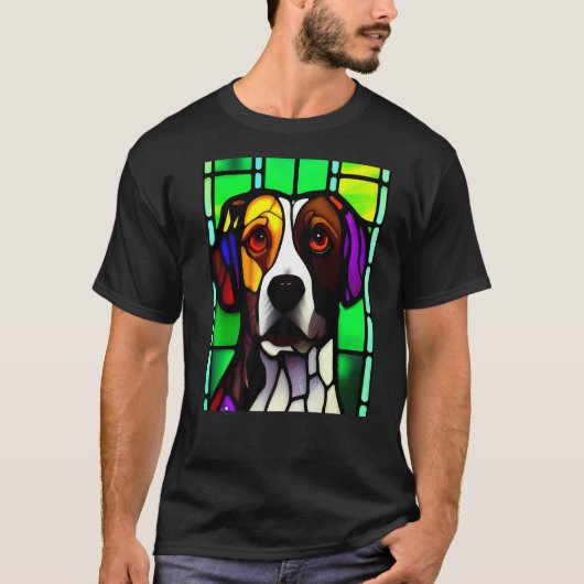 Brittany Spaniel - Colorful Stained Glass Premium_ Tシャツ (正面)