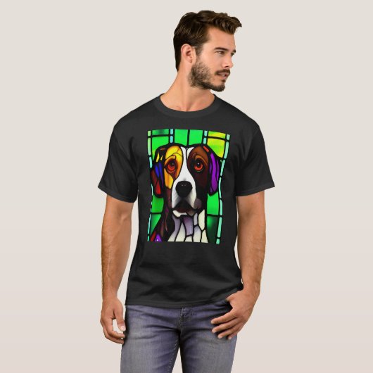 Brittany Spaniel - Colorful Stained Glass Premium_ Tシャツ (正面フル)